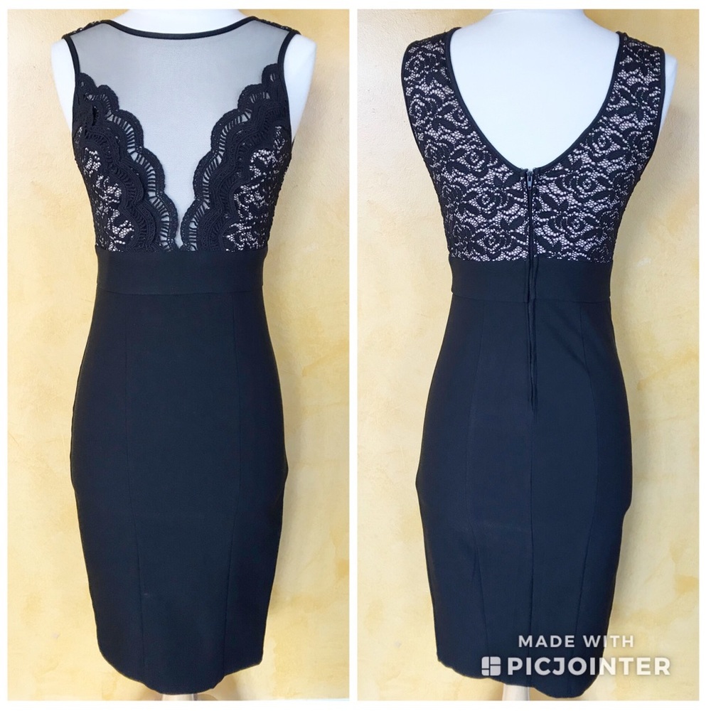 🌟NWT🌟Black Dress with Sheer and Lace Bodice - Picture 1 of 4